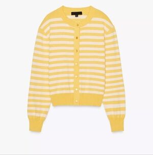 Zara Yellow and White Striped Cardigan,Size large